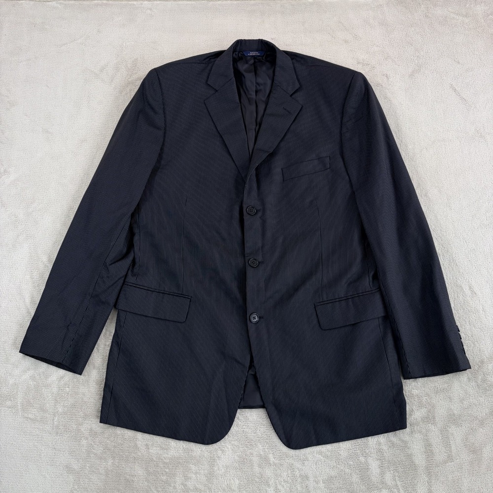 Vintage Brooks Brothers Blazer Sport Coat Black Striped Men 44L Union Made USA